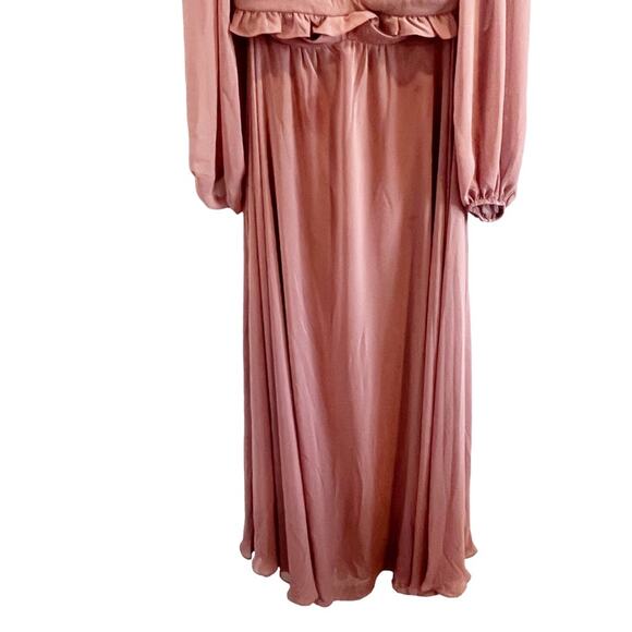 NWT Dessy 4 Lovely $256 Bishop Sleeve Ruffled Chiffon Cutout Maxi Dress - Picture 4 of 8
